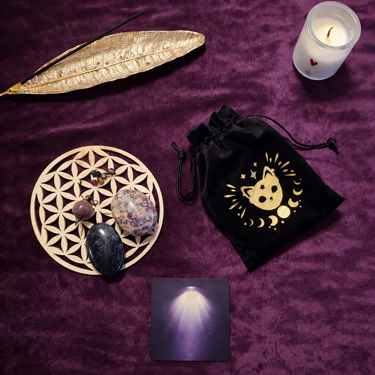 Univers Emra Guidance : bougie, pierres et objets de guidance